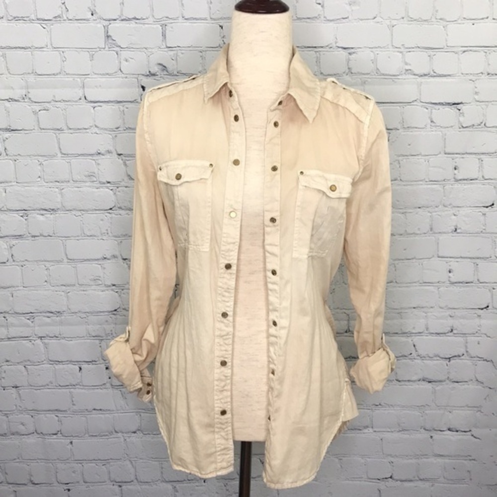 MAEVE Anthropologie Belted Snap Up Shirt sz 4